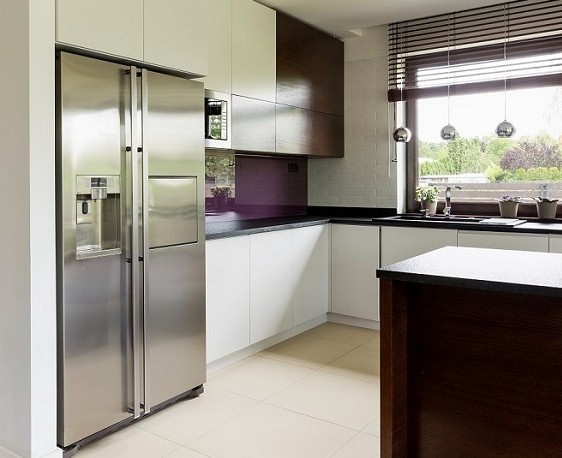 fridge with water filter in a modern kitchen